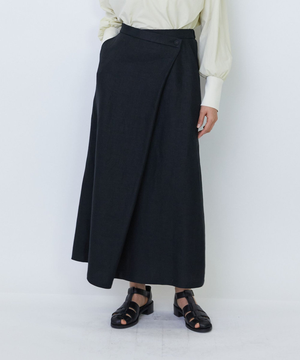 LOISIR 【MTサイズ有り】リネンツイルラップディテールスカート ブラック