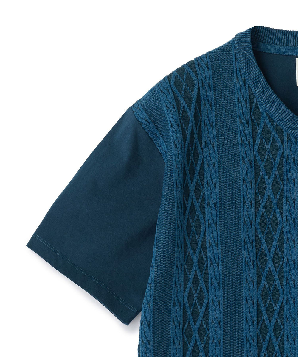 MEN'S BIGI アラン調 ニットコンビTシャツ ブルー