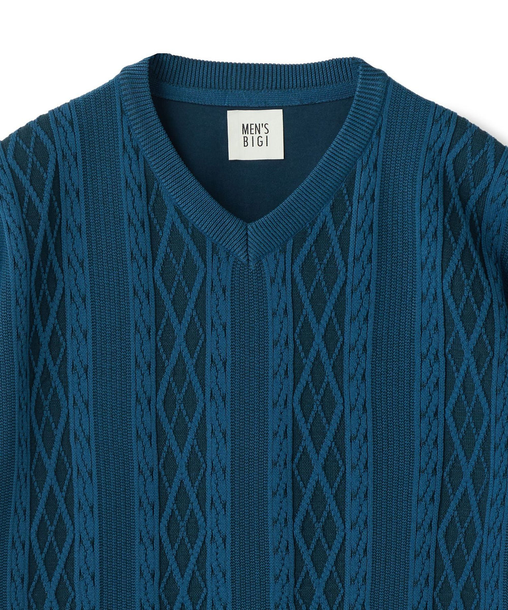 MEN'S BIGI アラン調 ニットコンビTシャツ ブルー
