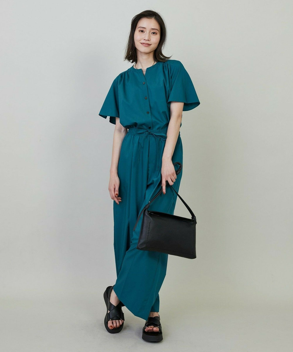 L'EQUIPE ミストプレーンストレッチワイドパンツ ブルーグリーン