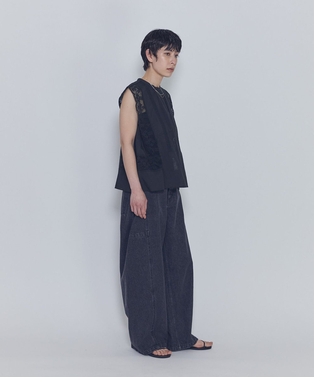 1er Arrondissement ブラックデニムカーブパンツ ブラック
