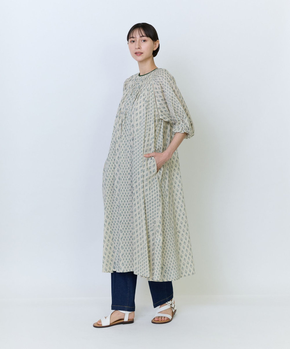LOISIR インドコットンボイル小紋柄プリントワンピース ベージュ系その他