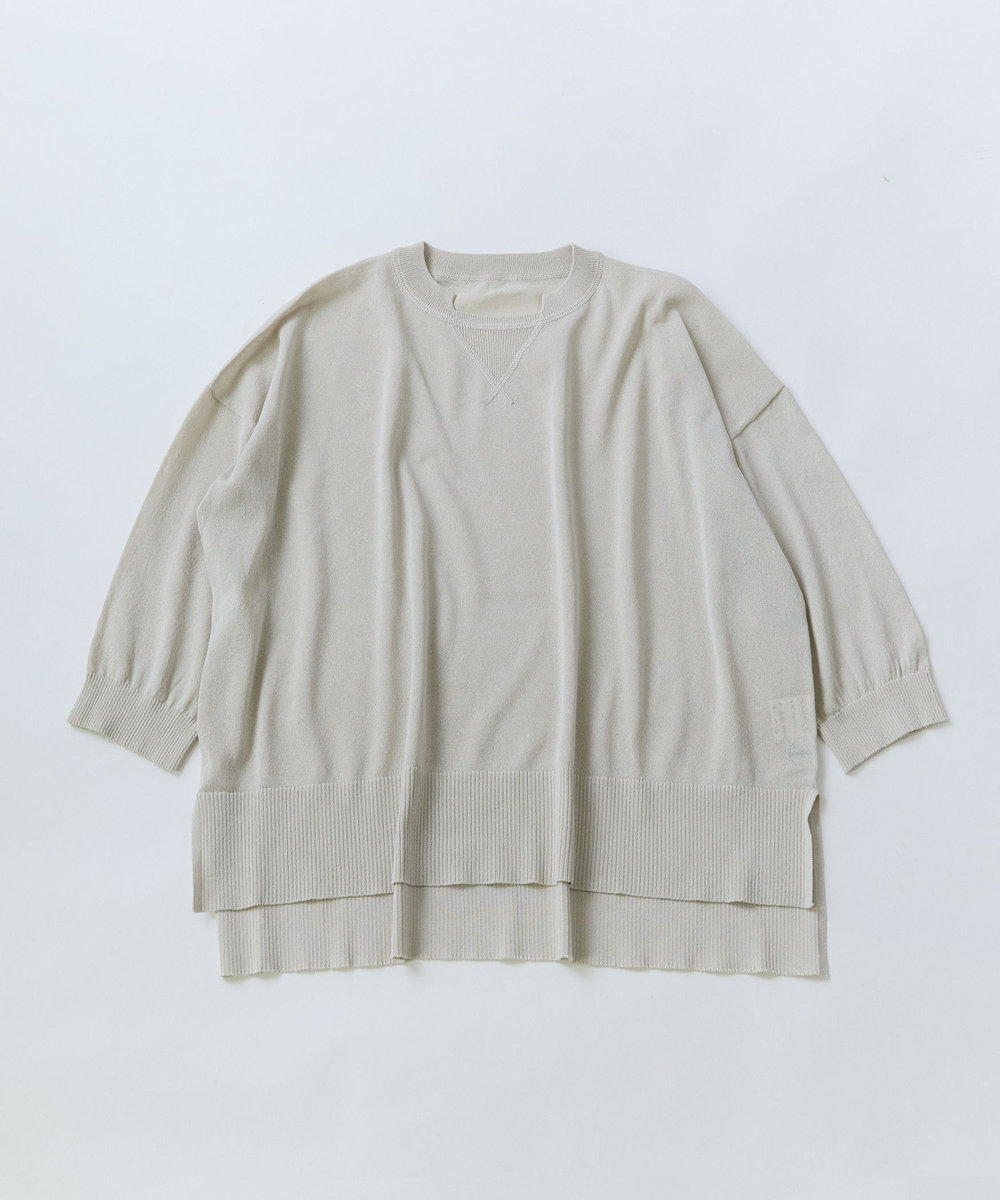 LOISIR エステルペーパー鹿の子編みプルオーバー ベージュ