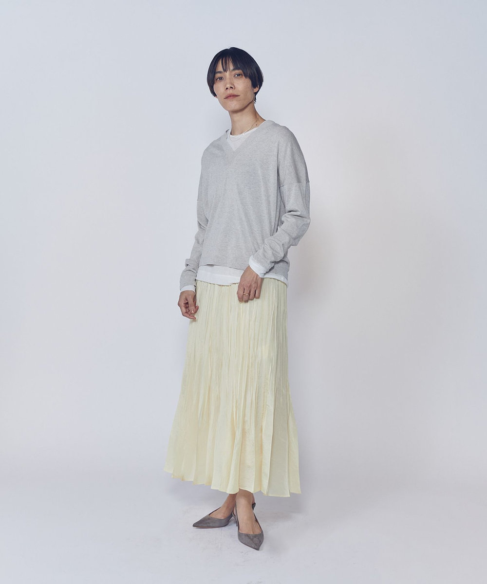 1er Arrondissement ワッシャーサテンランダムプリーツスカート イエロー