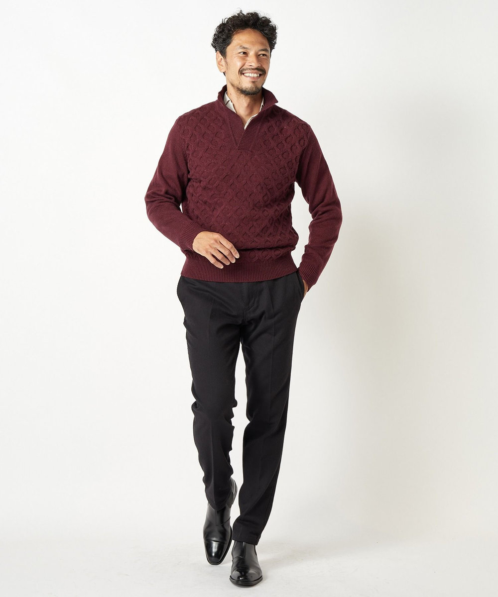 MEN'S BIGI 7Gハニカムスキッパーニット ボルドー