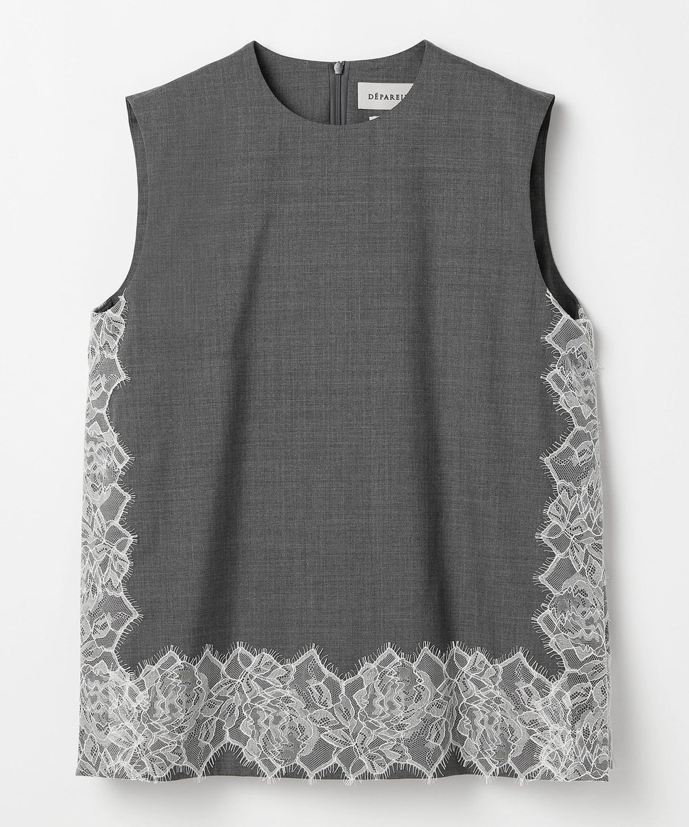 DÉPAREILLÉ VISCORSE WOOL LACE SLEEVELESS BLOUSE / ヴィスコースウールレーススリーブレスブラウス グレー