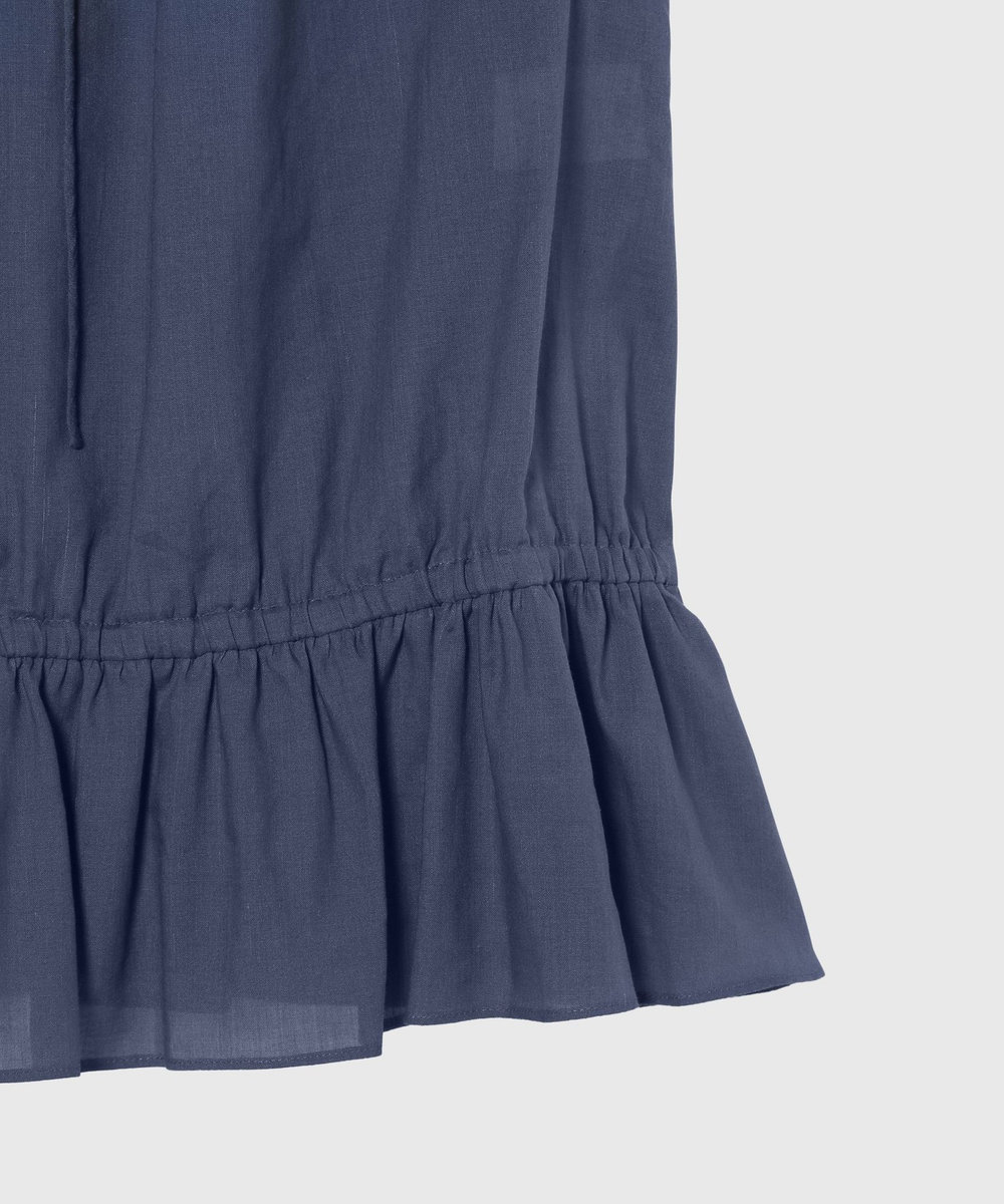 DÉPAREILLÉ RAMIE COTTON SLEEVELESS FRILL BLOUSE / ラミーコットンスリーブレスフリルブラウス ブルー