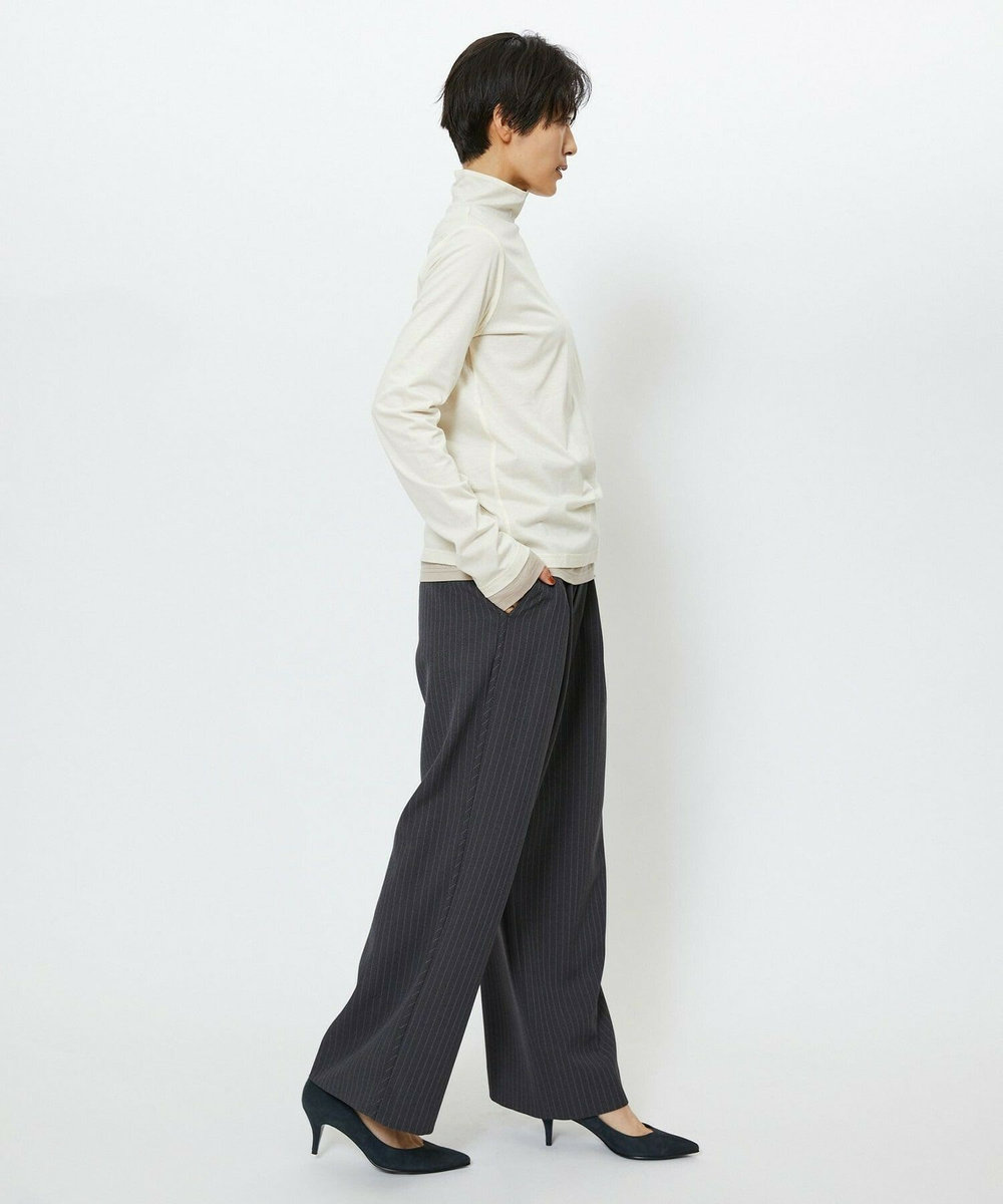 feerique feerique ウールライクストライプワイドパンツ チャコールグレー