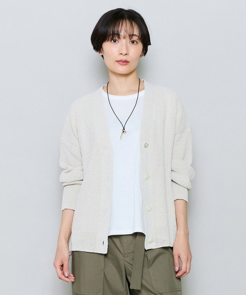 MOGA SHION×TSUMUGI Vネックカーディガン ベージュ