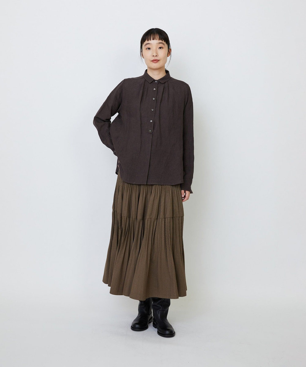 LOISIR グランジリネンミニカラーシャツ ブラウン