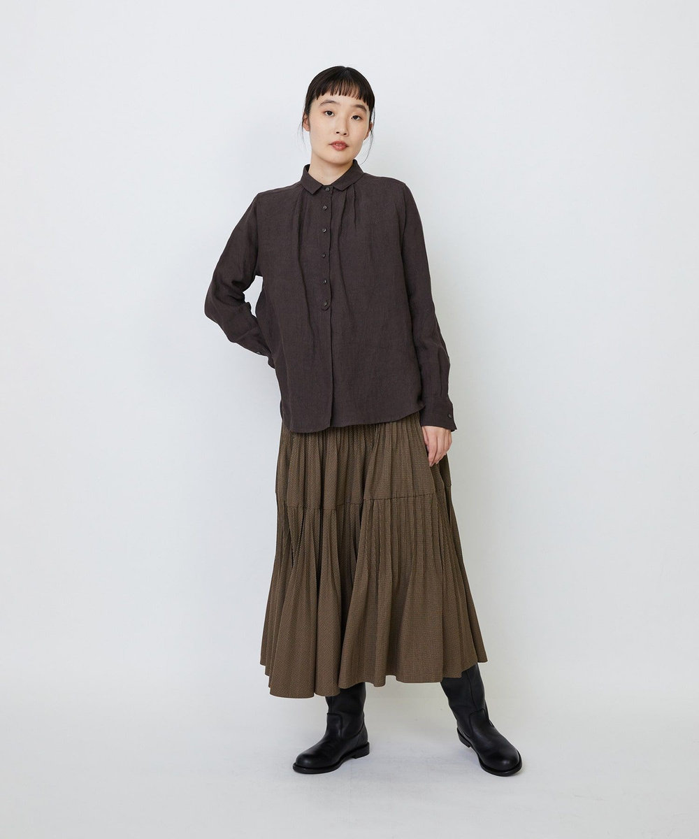 LOISIR グランジリネンミニカラーシャツ ブラウン