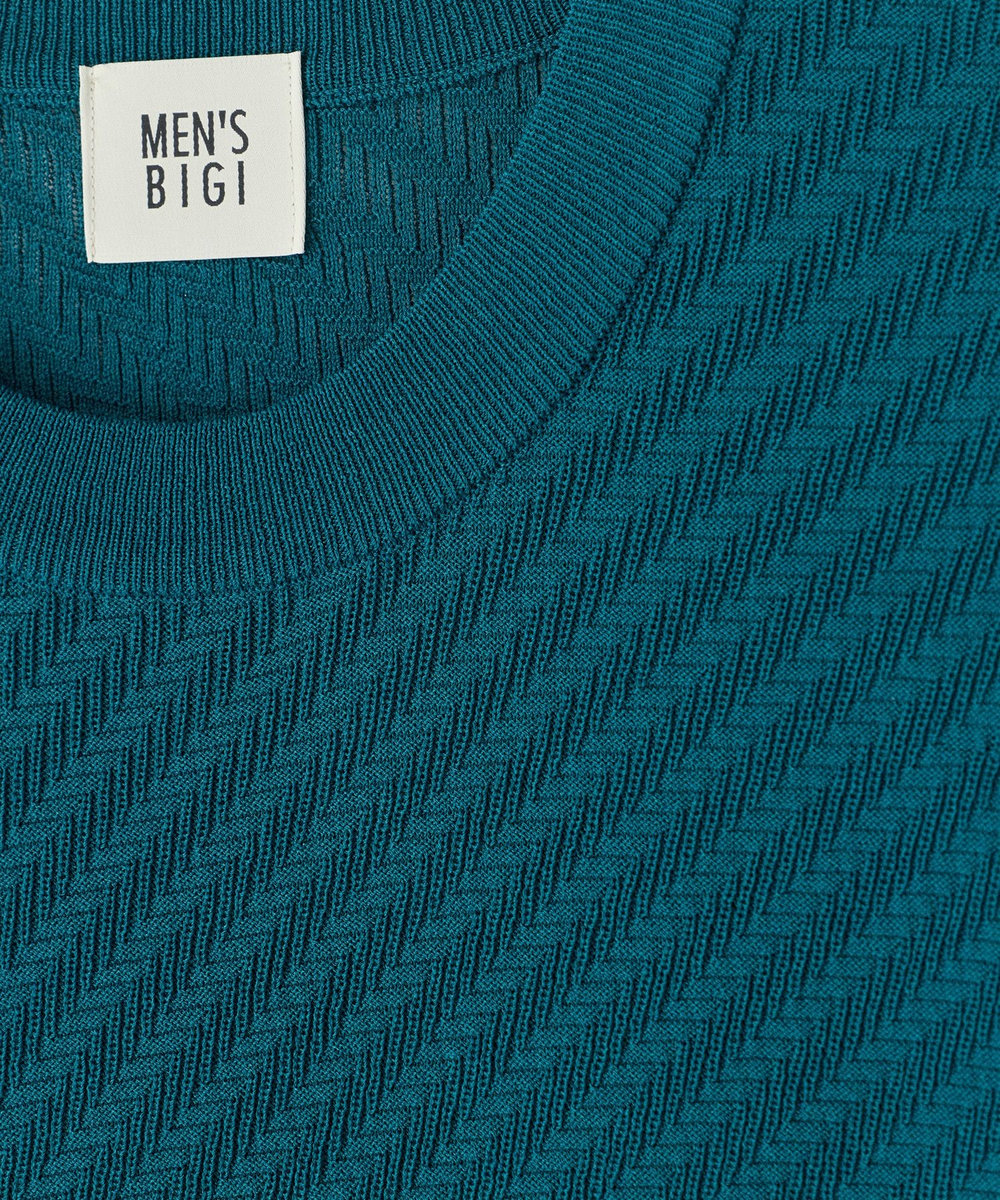 MEN'S BIGI ハイゲージジャカード 薄手モックネックサマーニット＜持続冷感＞ ターコイズブルー