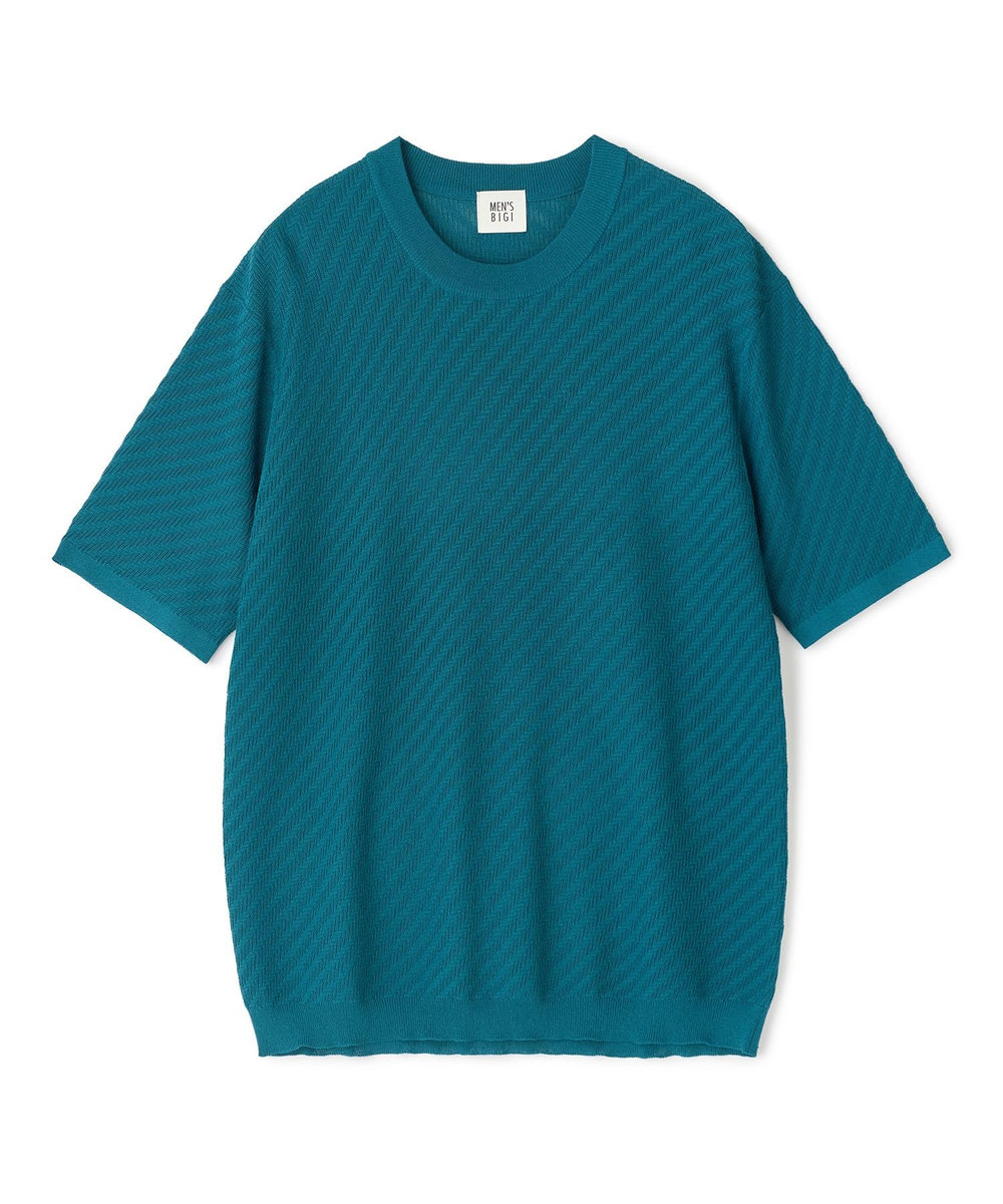 MEN'S BIGI ハイゲージジャカード 薄手モックネックサマーニット＜持続冷感＞ ターコイズブルー