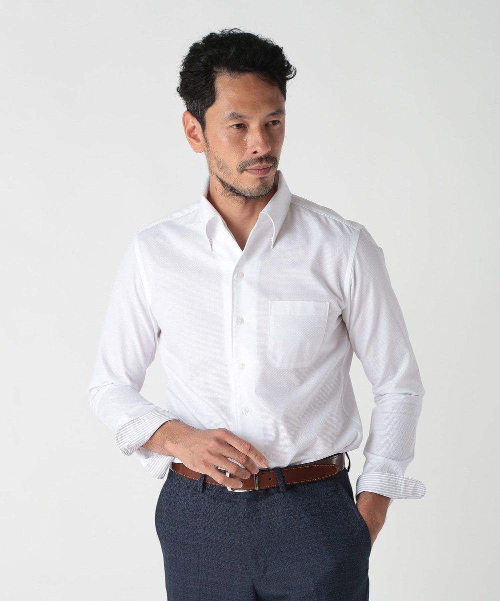 MEN'S BIGI コットンポリエステルドビーシャツ<吸水速乾> ホワイト