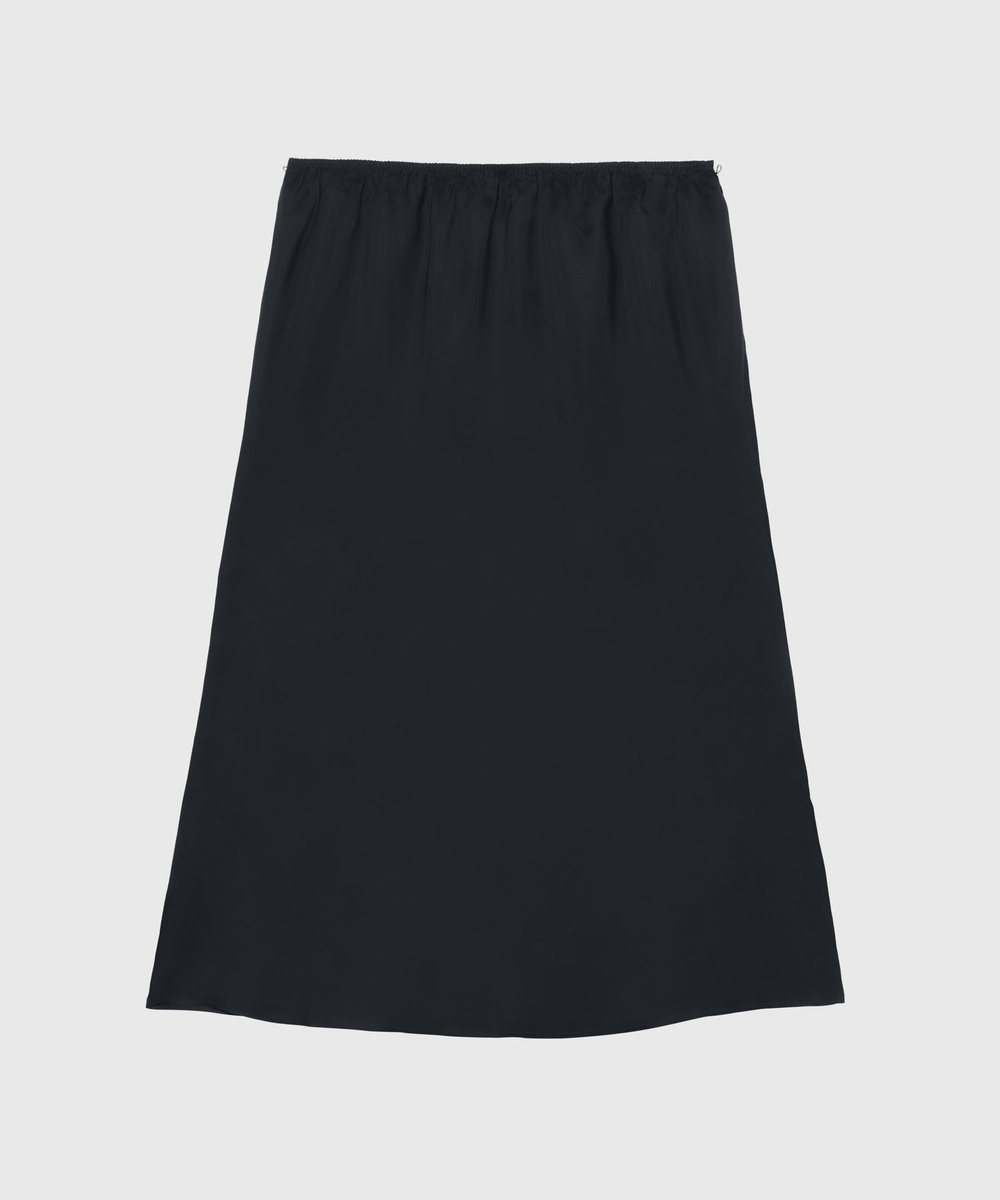 DÉPAREILLÉ SILK POLYESTER TIERED PLEATS SKIRT / シルクポリエステルティアードプリーツスカート ネイビー