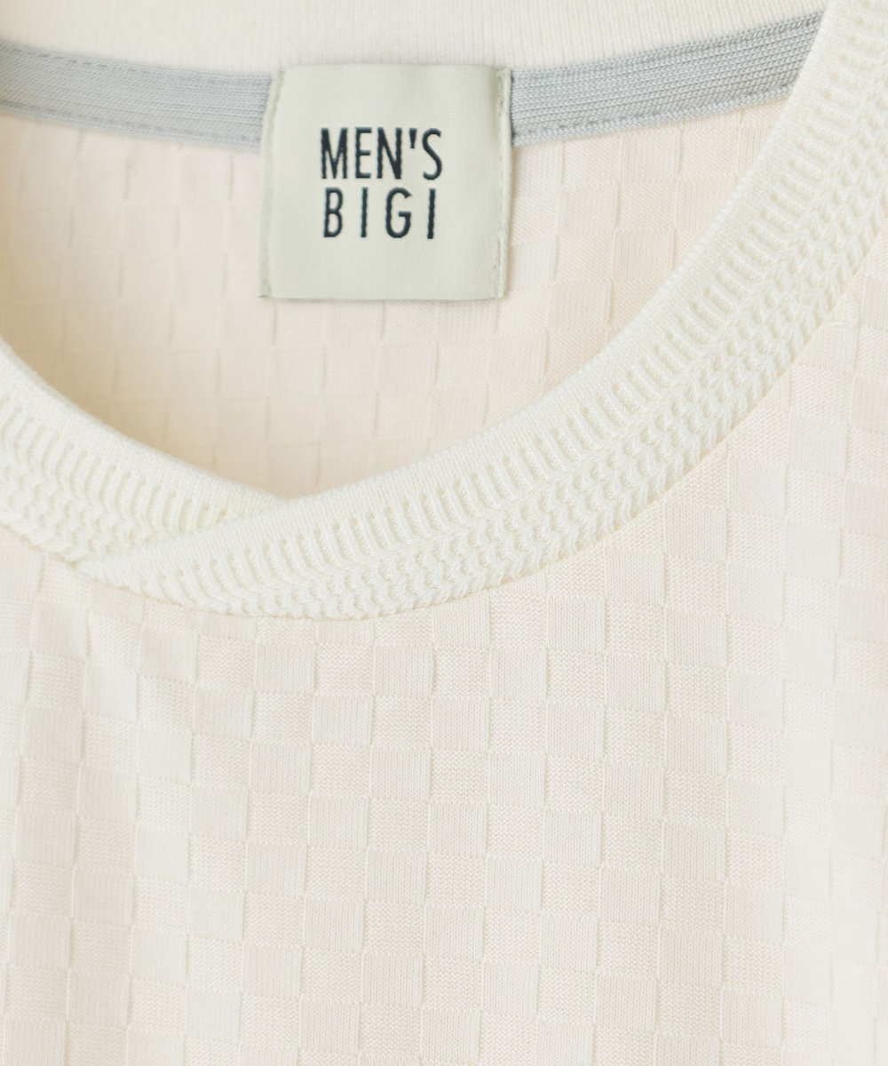 MEN'S BIGI リンクスジャカード 変形クルーネックロングTシャツ［抗菌防臭］ ホワイト