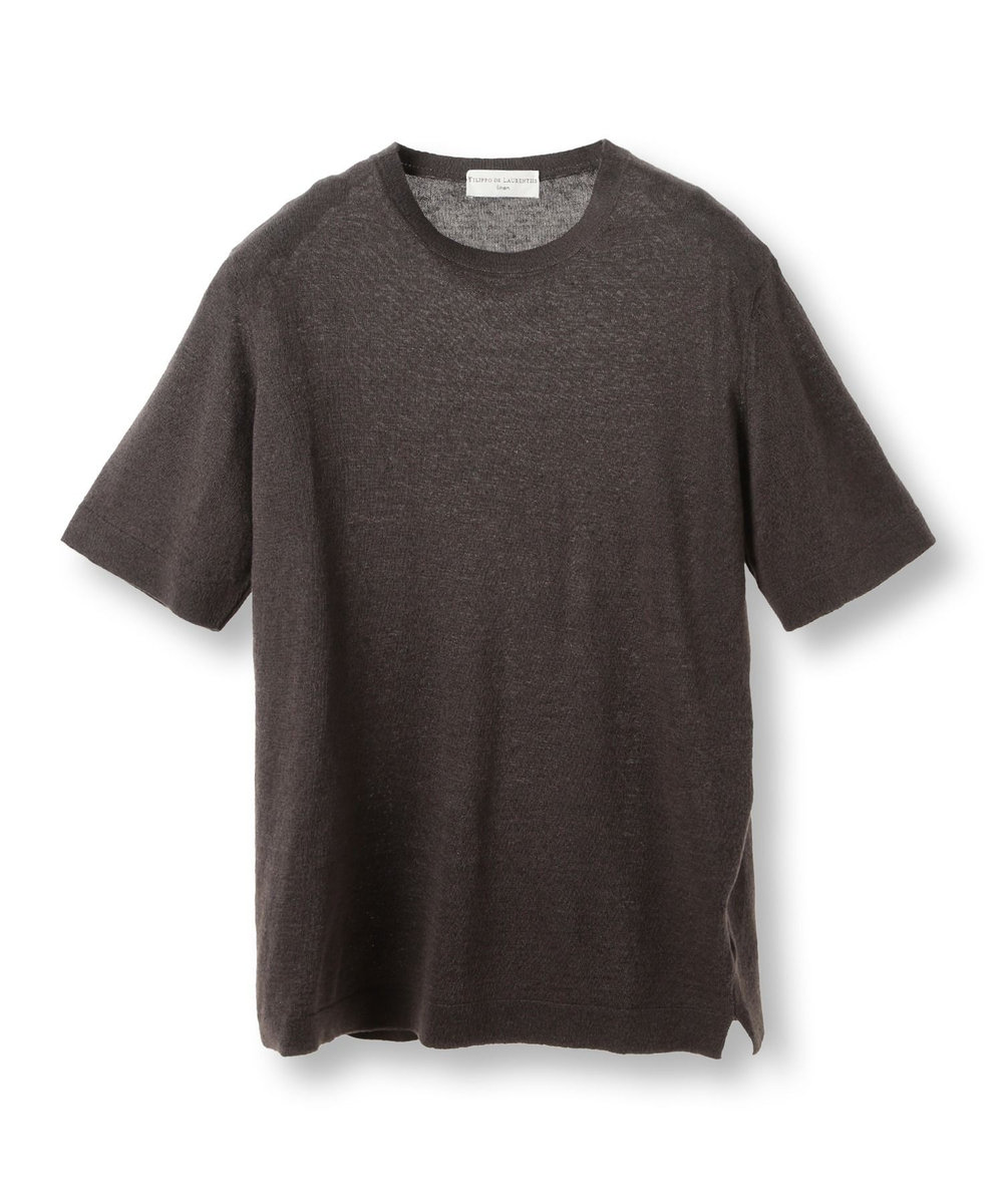 MEN'S BIGI 【FILIPPO DE LAURENTIIS/フィリッポ デ ローレンティス】綿麻ハイゲージニットTEE ダークブラウン