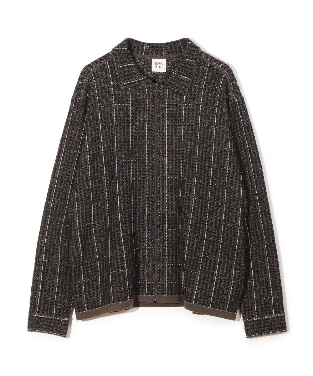 MEN'S BIGI ツイードチェック ニットブルゾン ブラウン