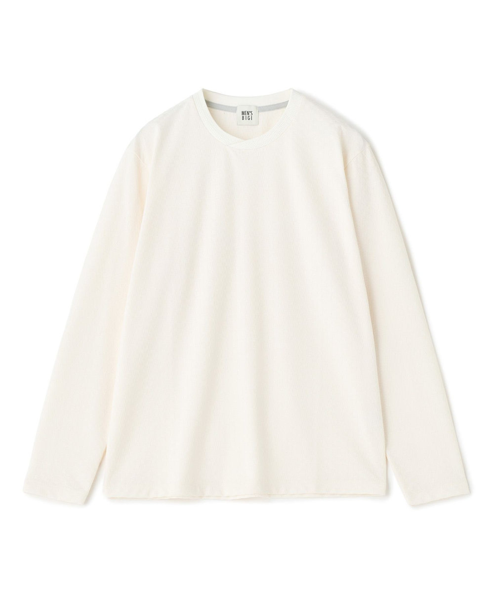 MEN'S BIGI リンクスジャカード 変形クルーネックロングTシャツ［抗菌防臭］ ホワイト