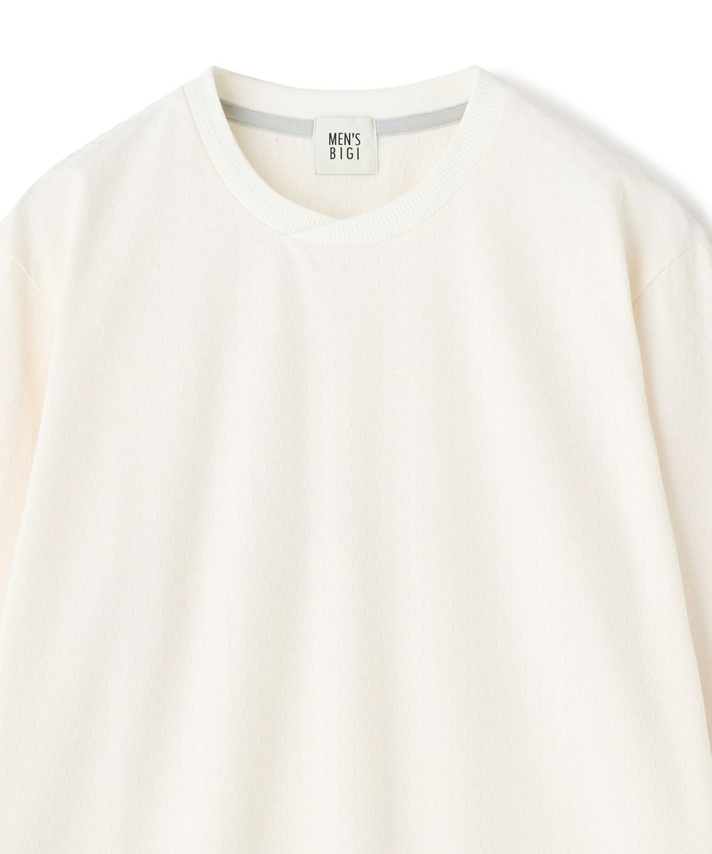 MEN'S BIGI リンクスジャカード 変形クルーネックロングTシャツ［抗菌防臭］ ホワイト