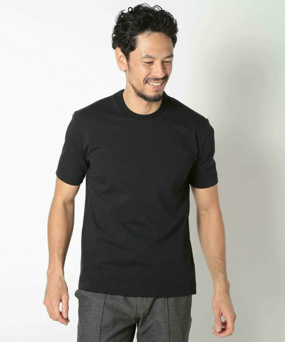 MEN'S BIGI 【ACTIVE TAILOR/アクティブテイラー】シルケットスムースクルーネックTシャツ＜接触冷感 / UVカット＞ ブラック