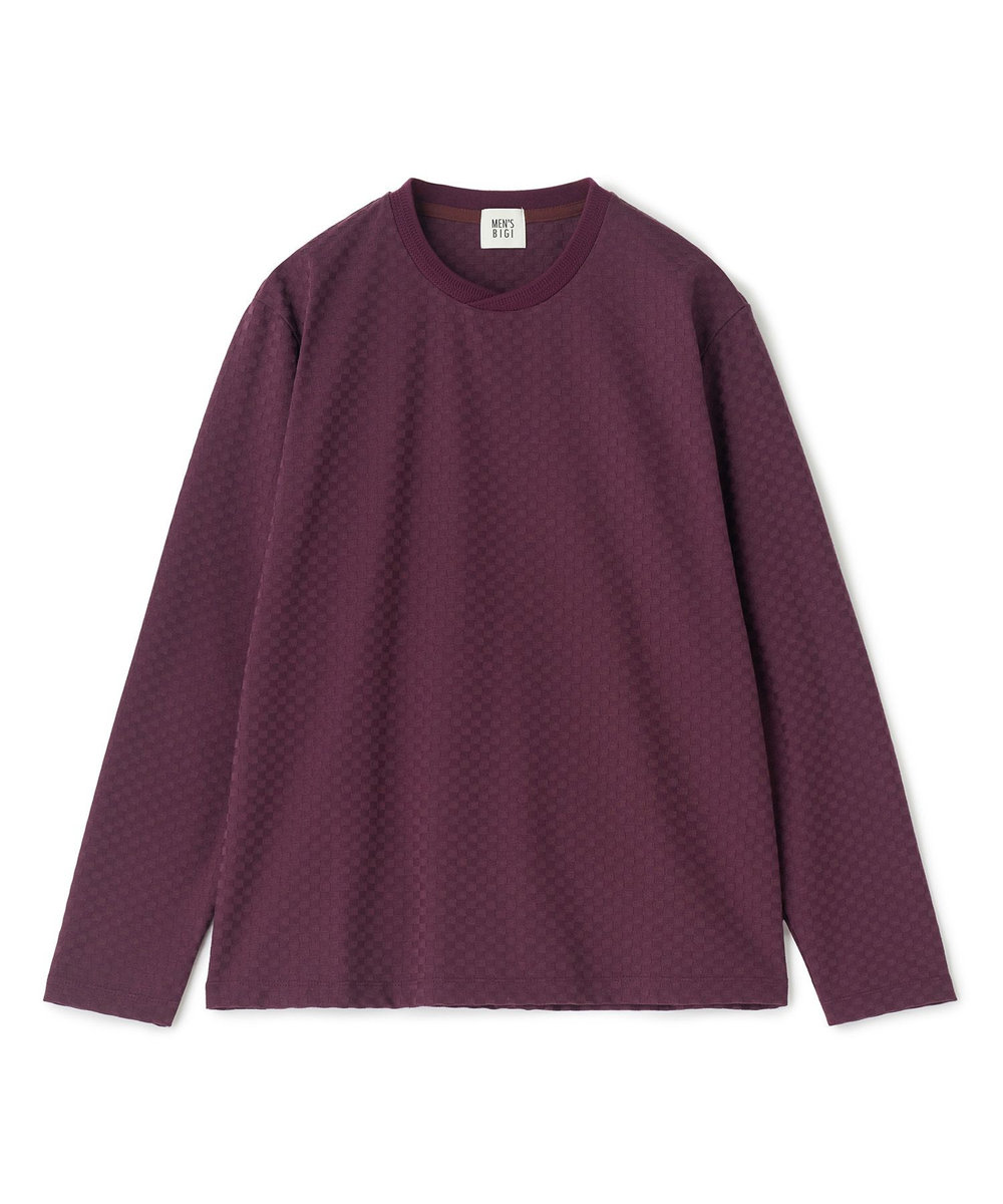 MEN'S BIGI リンクスジャカード 変形クルーネックロングTシャツ［抗菌防臭］ ボルドー