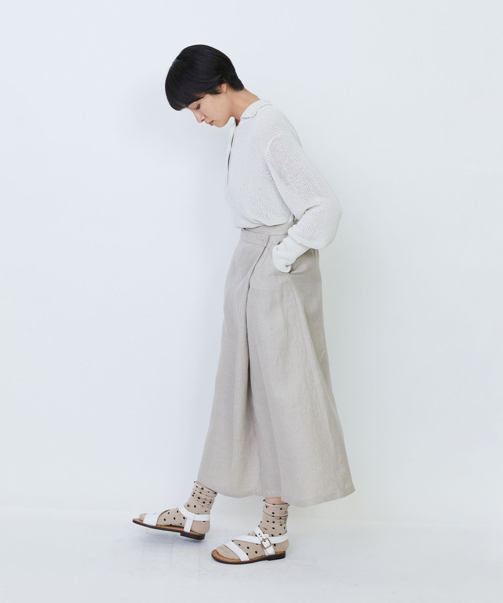 LOISIR 【MTサイズ有り】リネンツイルラップディテールスカート キナリ