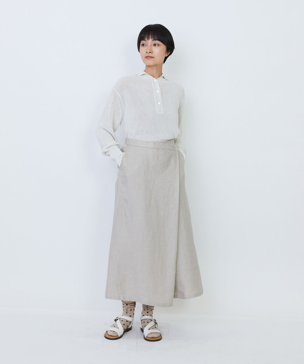 LOISIR 【MTサイズ有り】リネンツイルラップディテールスカート キナリ