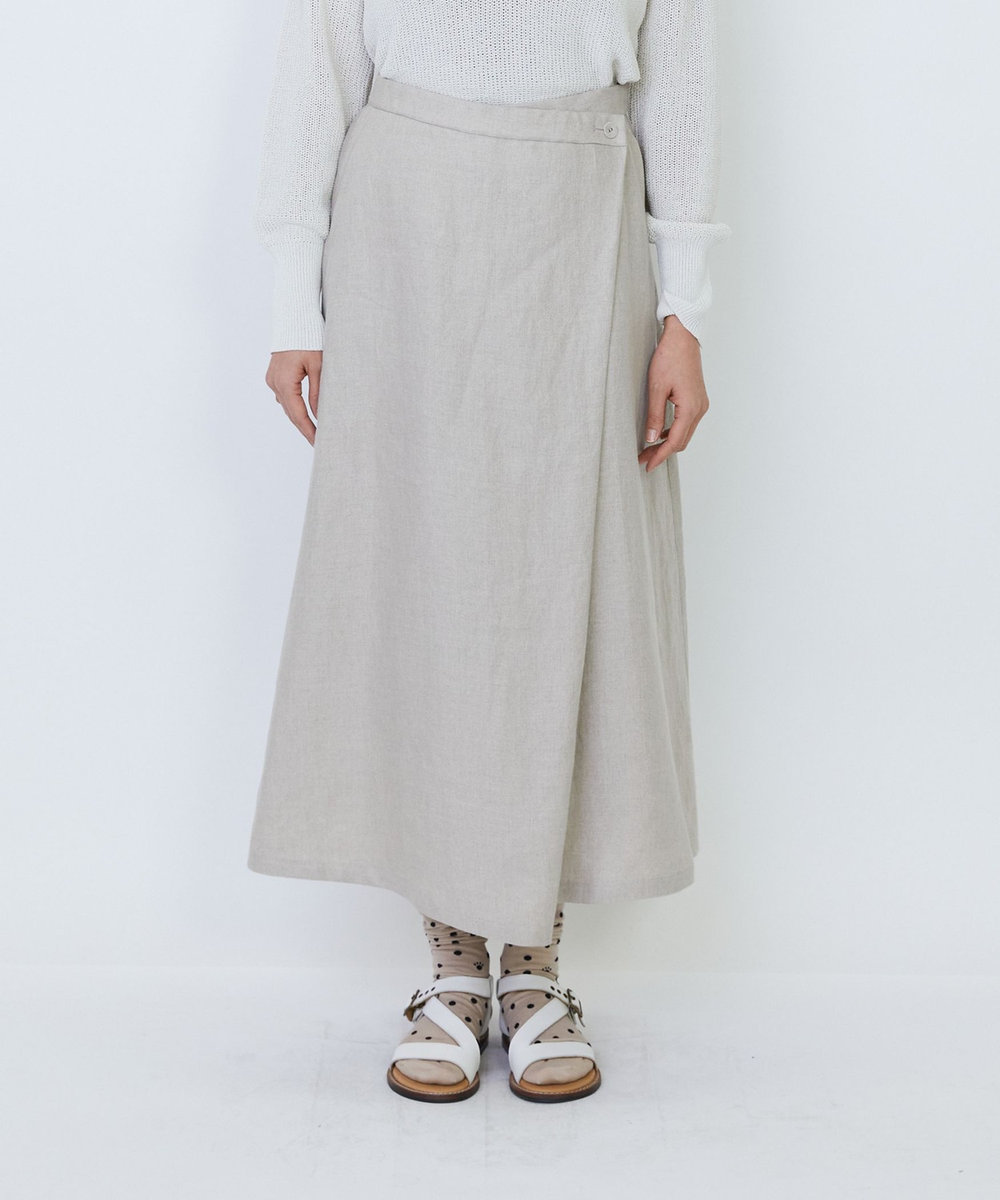 LOISIR 【MTサイズ有り】リネンツイルラップディテールスカート キナリ