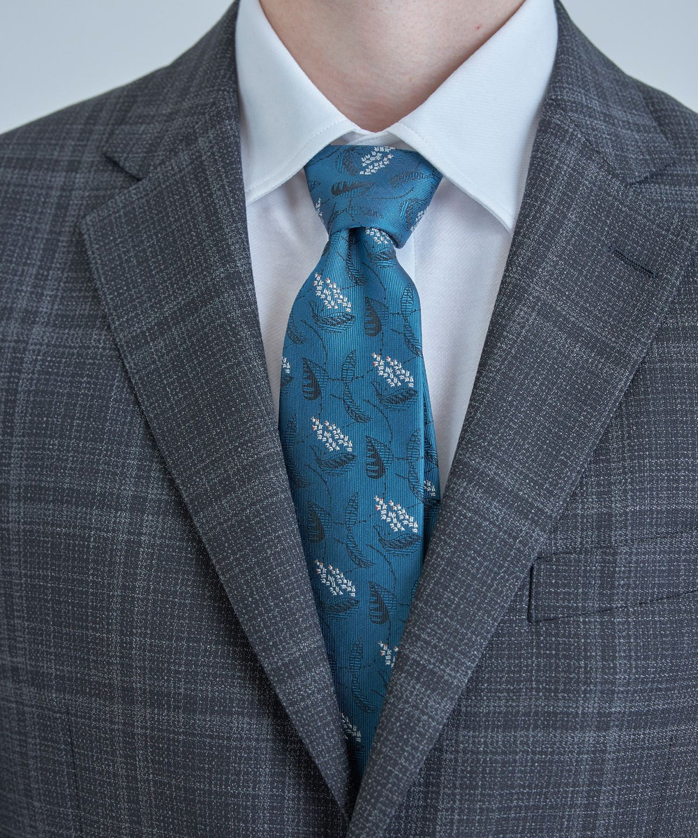 MEN'S BIGI 【TIE YOUR TIE /タイユアタイ】フローラル柄ネクタイ ターコイズブルー