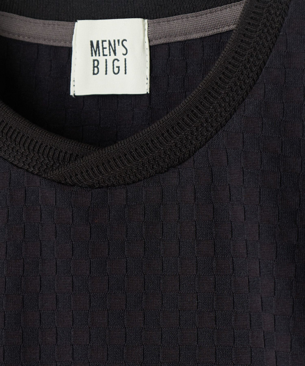 MEN'S BIGI リンクスジャカード 変形クルーネックロングTシャツ［抗菌防臭］ ブラック