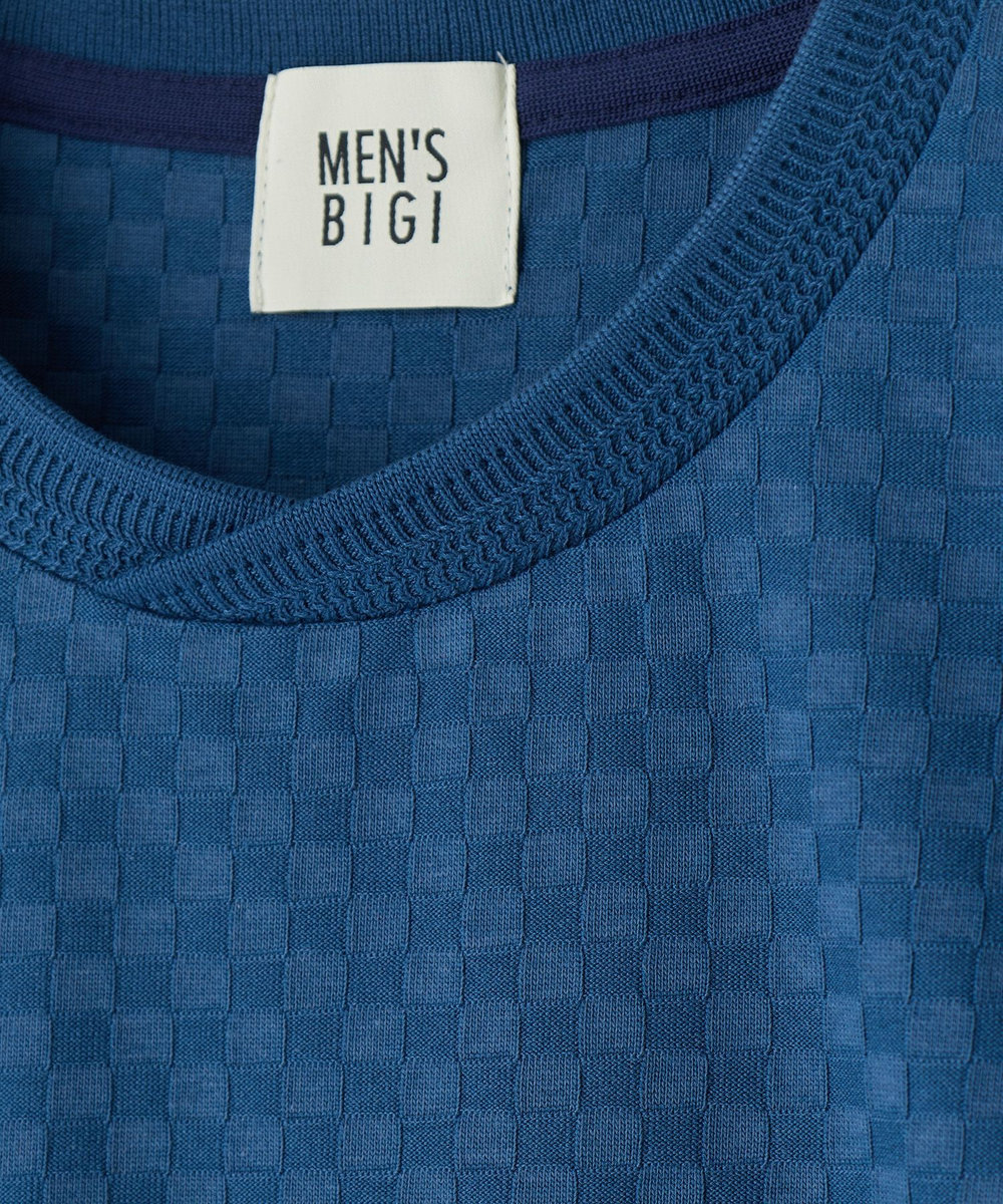MEN'S BIGI リンクスジャカード 変形クルーネックロングTシャツ［抗菌防臭］ ブルー