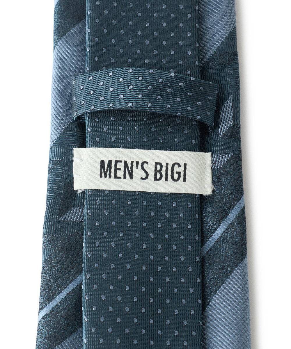 MEN'S BIGI 幾何学ストライプ×ピンドット クレリックタイ ターコイズブルー