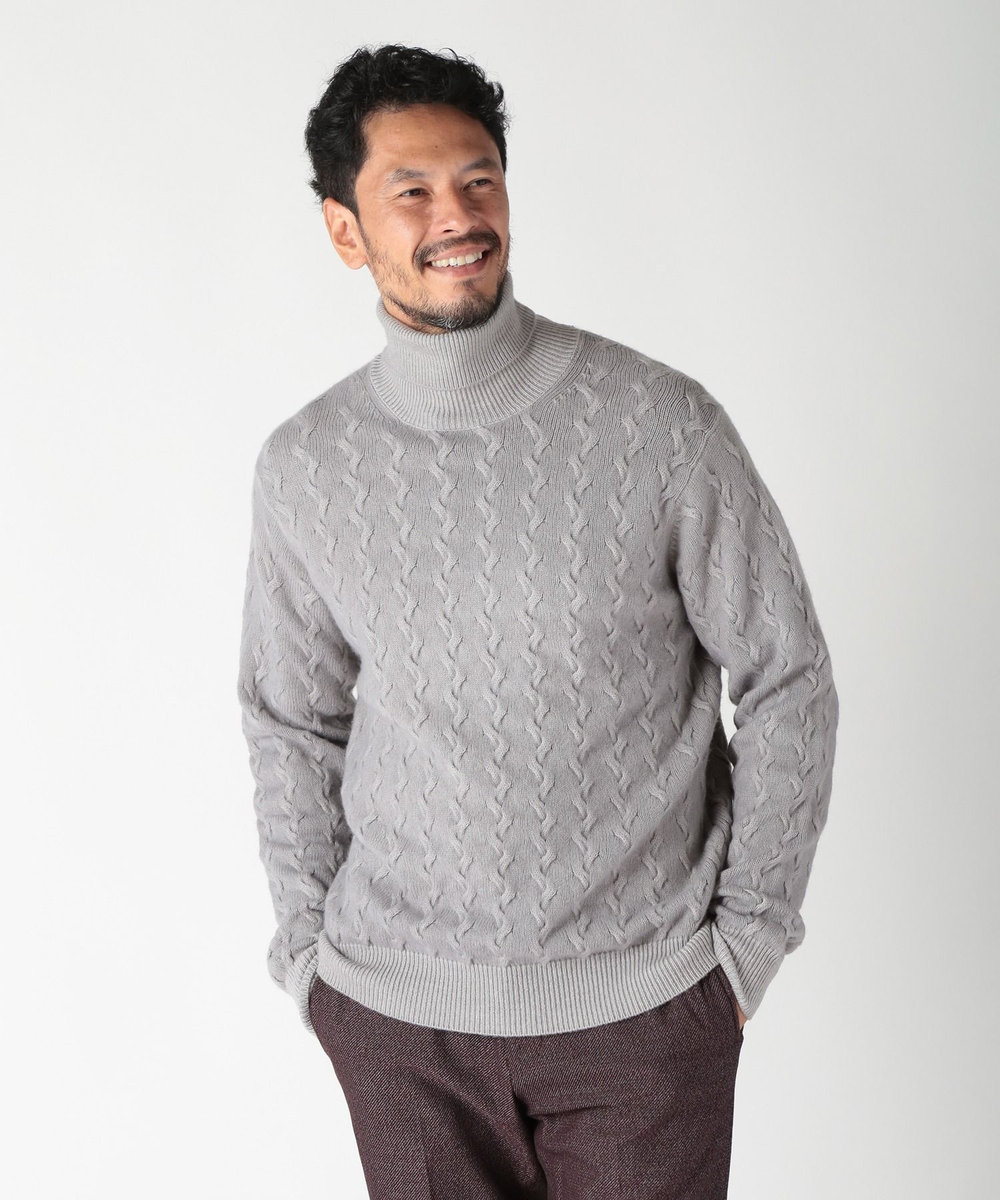MEN'S BIGI 5ゲージスノー加工ケーブルタートルネックセーター グレー