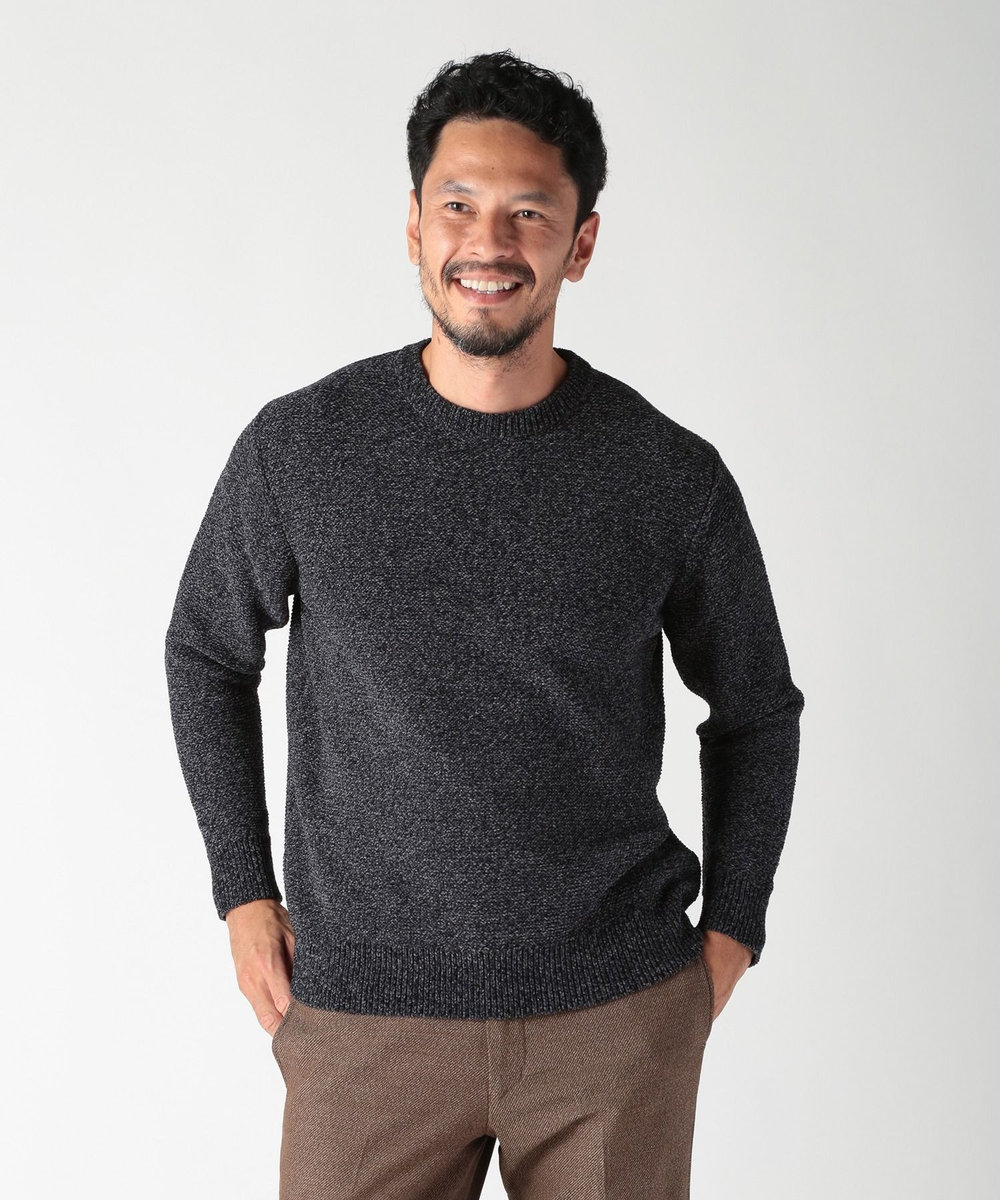 MEN'S BIGI 7G撚糸モールガータークルーネックニット ブラック