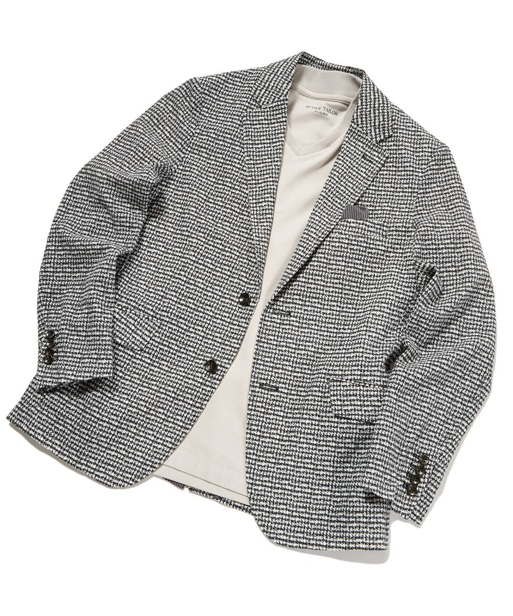 MEN'S BIGI 【ACTIVE TAILOR】3Dサッカープリントテーラードジャケット<セットアップ対応> ブラック