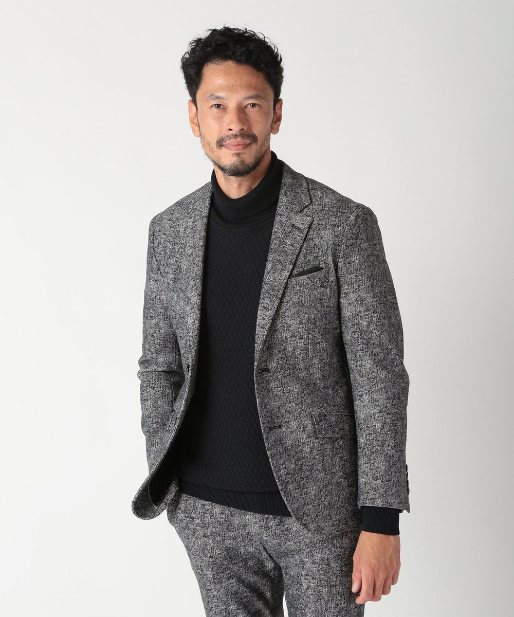 MEN'S BIGI 【ACTIVE TAILOR】ヒートパフォーマーツイード調プリントジャケット（セットアップ対応） ブラック