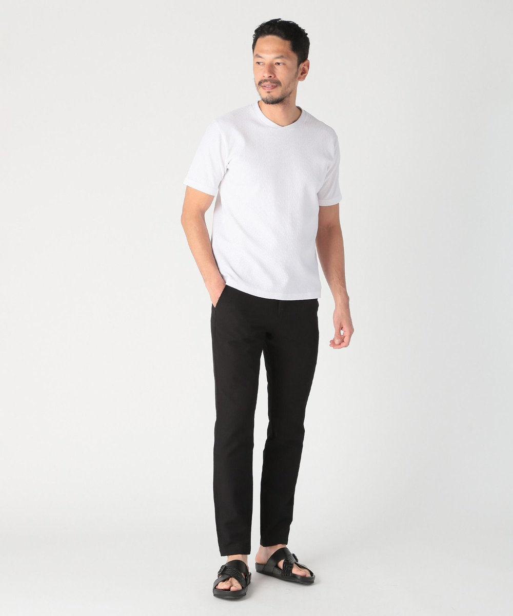 MEN'S BIGI シェブロン柄リンクスジャカードTシャツ<接触冷感><抗菌防臭> ホワイト