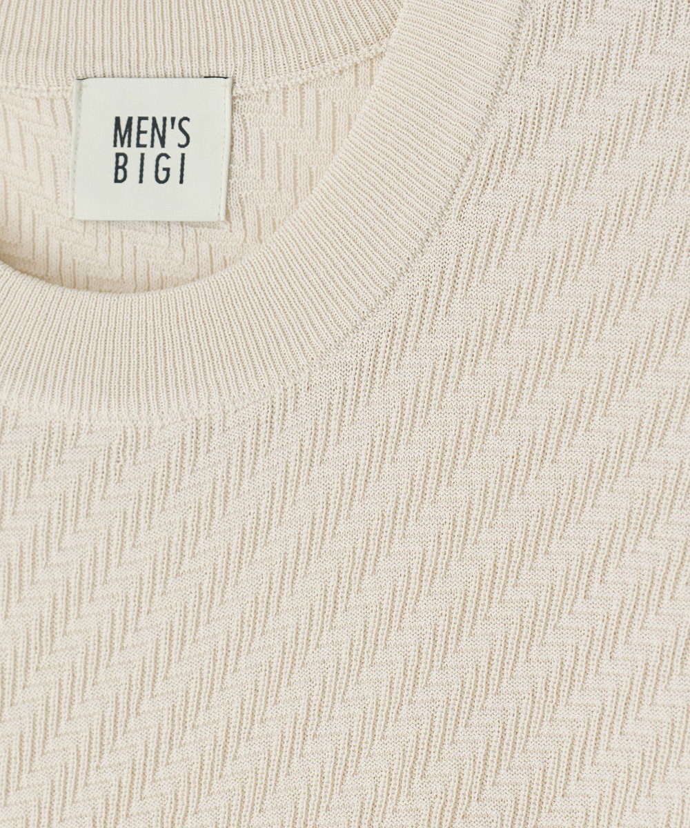 MEN'S BIGI ハイゲージジャカード 薄手モックネックサマーニット＜持続冷感＞ オフホワイト