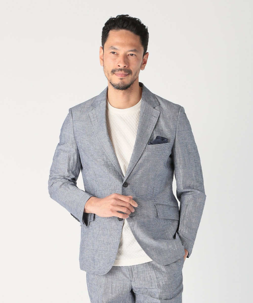 MEN'S BIGI コットンリネン楊柳サッカージャケット ネイビー