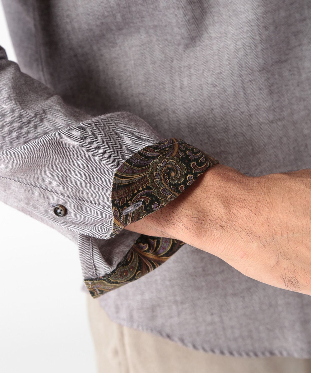 MEN'S BIGI コットンカシミアヘリンボーンシャツ ボルドー