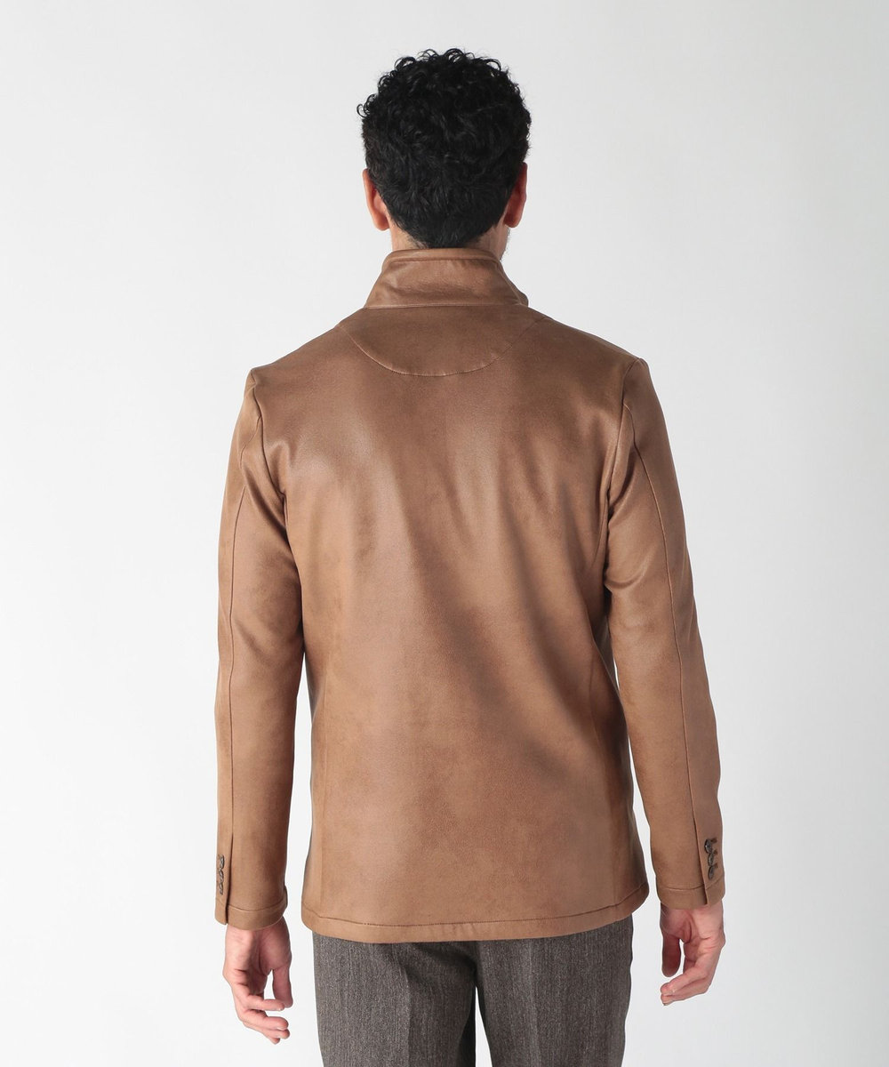 MEN'S BIGI レザー調ダンボールジャージスタンドカラージャケット ブラウン
