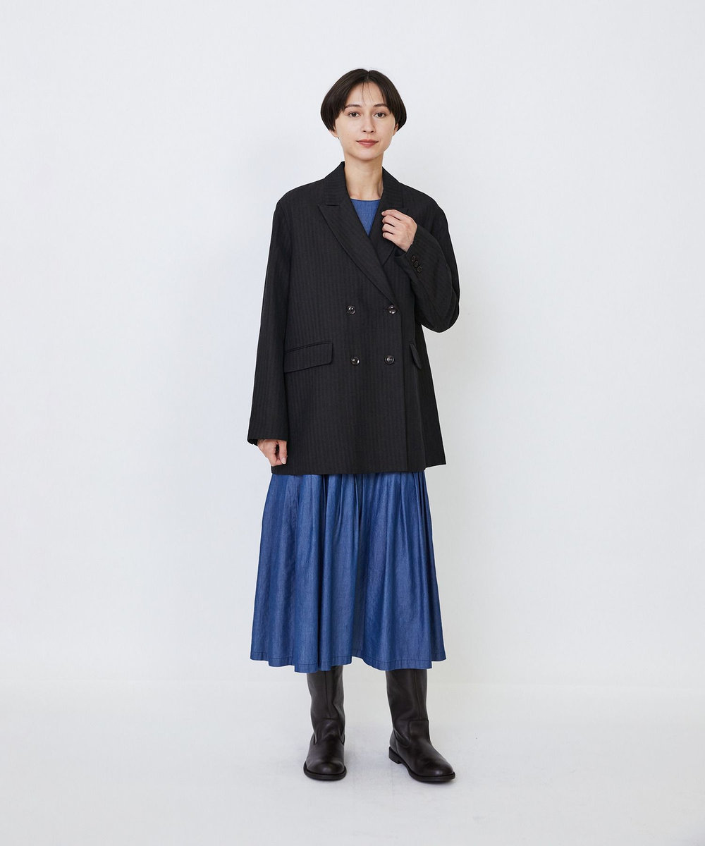LOISIR ウールリネンヘリンボーンダブルブレストジャケット チャコールグレー