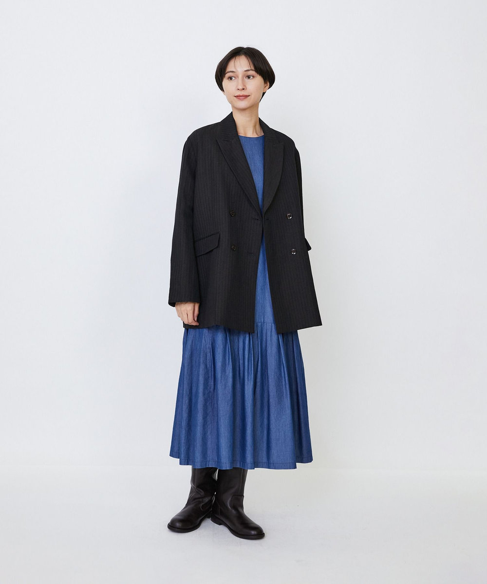 LOISIR ウールリネンヘリンボーンダブルブレストジャケット チャコールグレー
