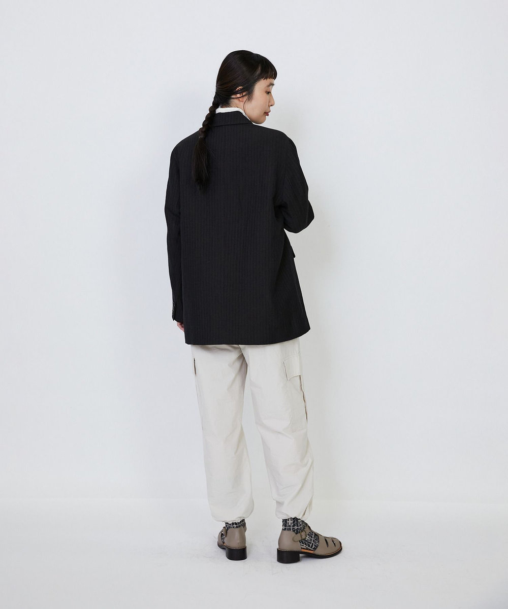 LOISIR ウールリネンヘリンボーンダブルブレストジャケット チャコールグレー