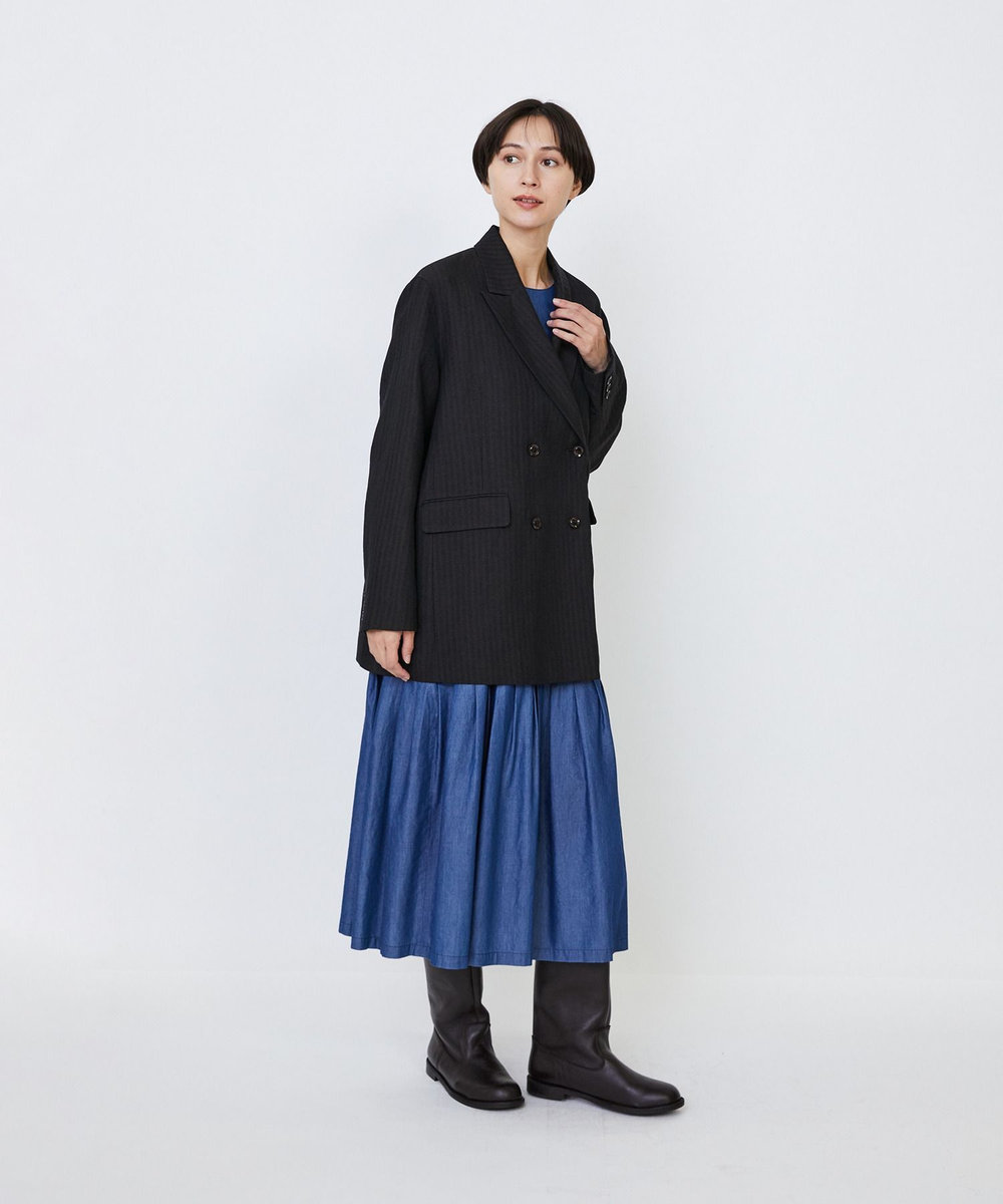 LOISIR ウールリネンヘリンボーンダブルブレストジャケット チャコールグレー
