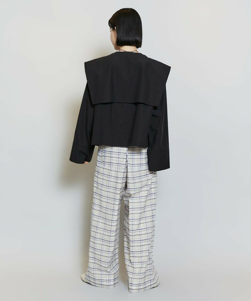 MOGA コットンシルクチェックセンタープレスワイドパンツ［セットアップ可能］ オフホワイト