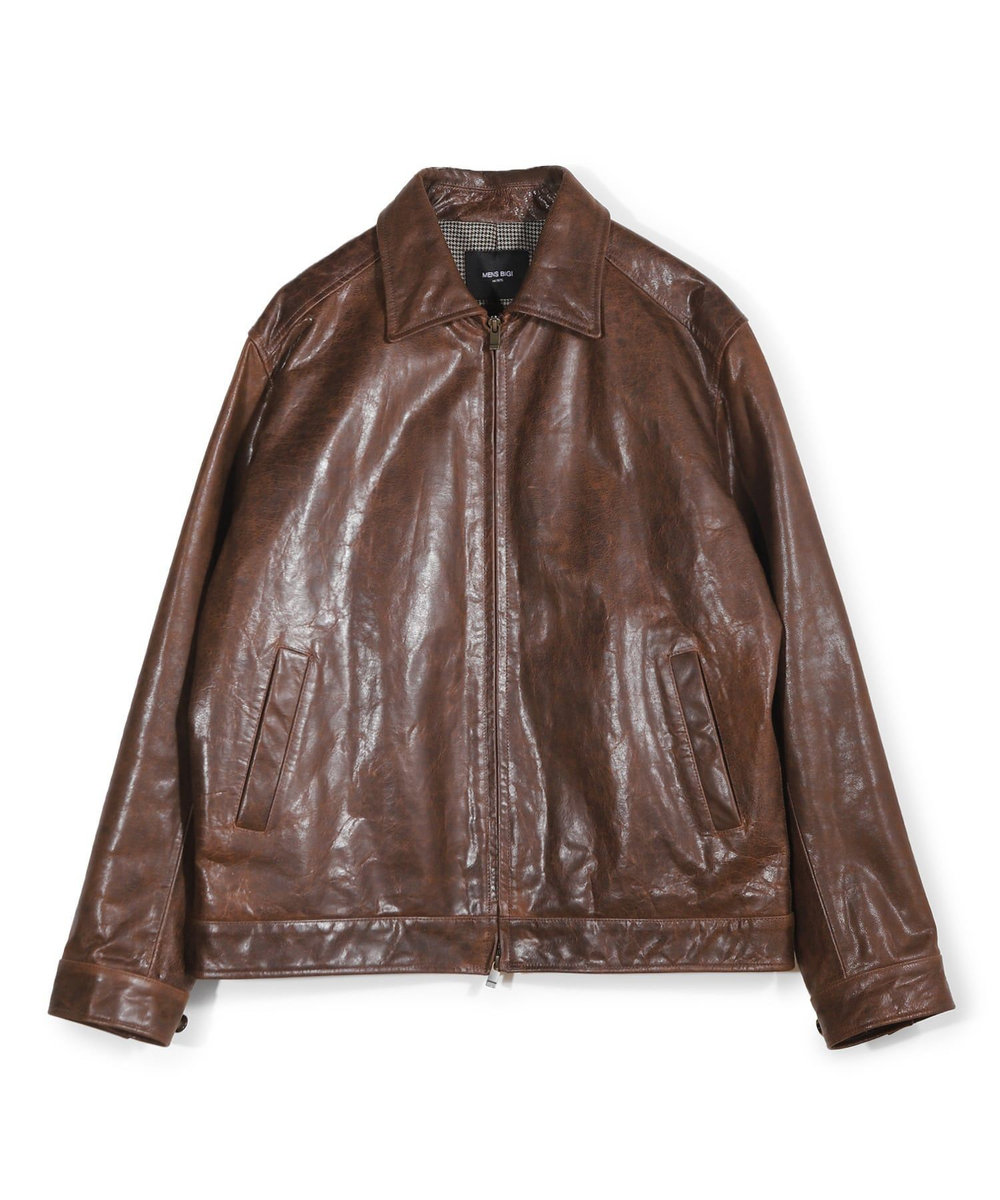 MEN'S BIGI ゴートレザー ライダースブルゾン ブラウン