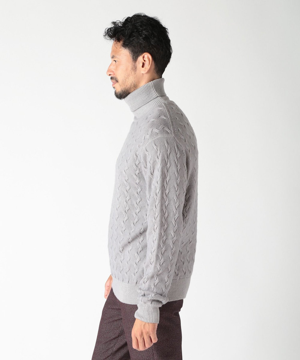 MEN'S BIGI 5ゲージスノー加工ケーブルタートルネックセーター グレー