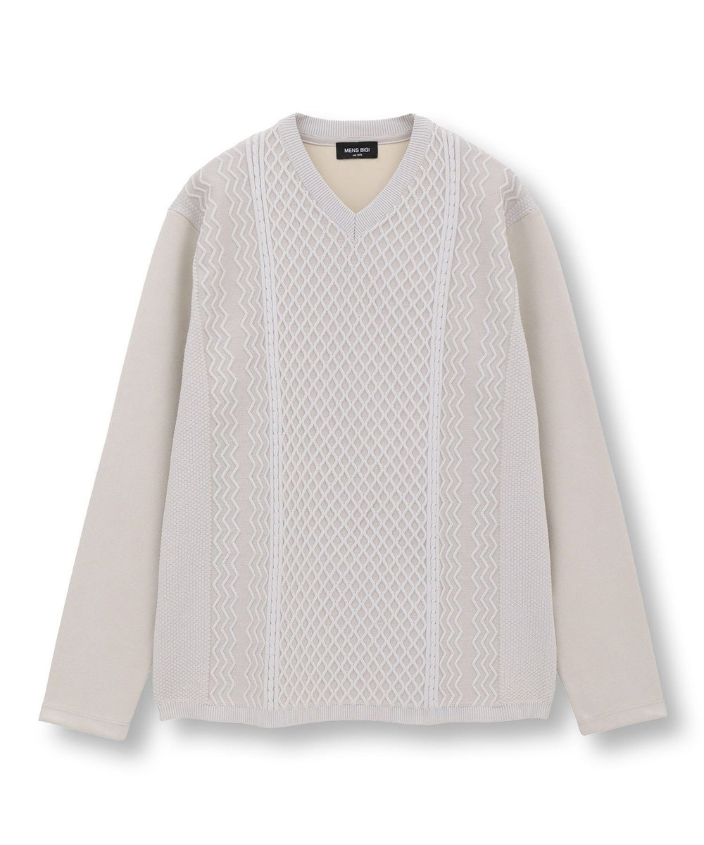 MEN'S BIGI ニットコンビ フェイクスエード長袖Tシャツ グレー
